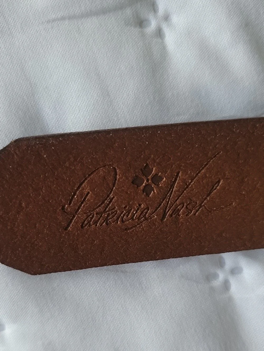 Patricia Nash Tan/Brown Leather Map-Print Belt with Brass Buckle, NWT, Small